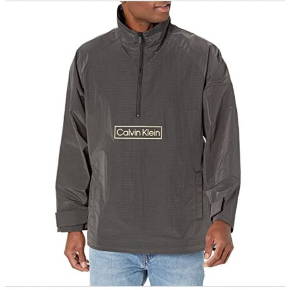 Calvin Klein Mens $148 Relaxed Fit Box Logo Popover Jacket Size L Black